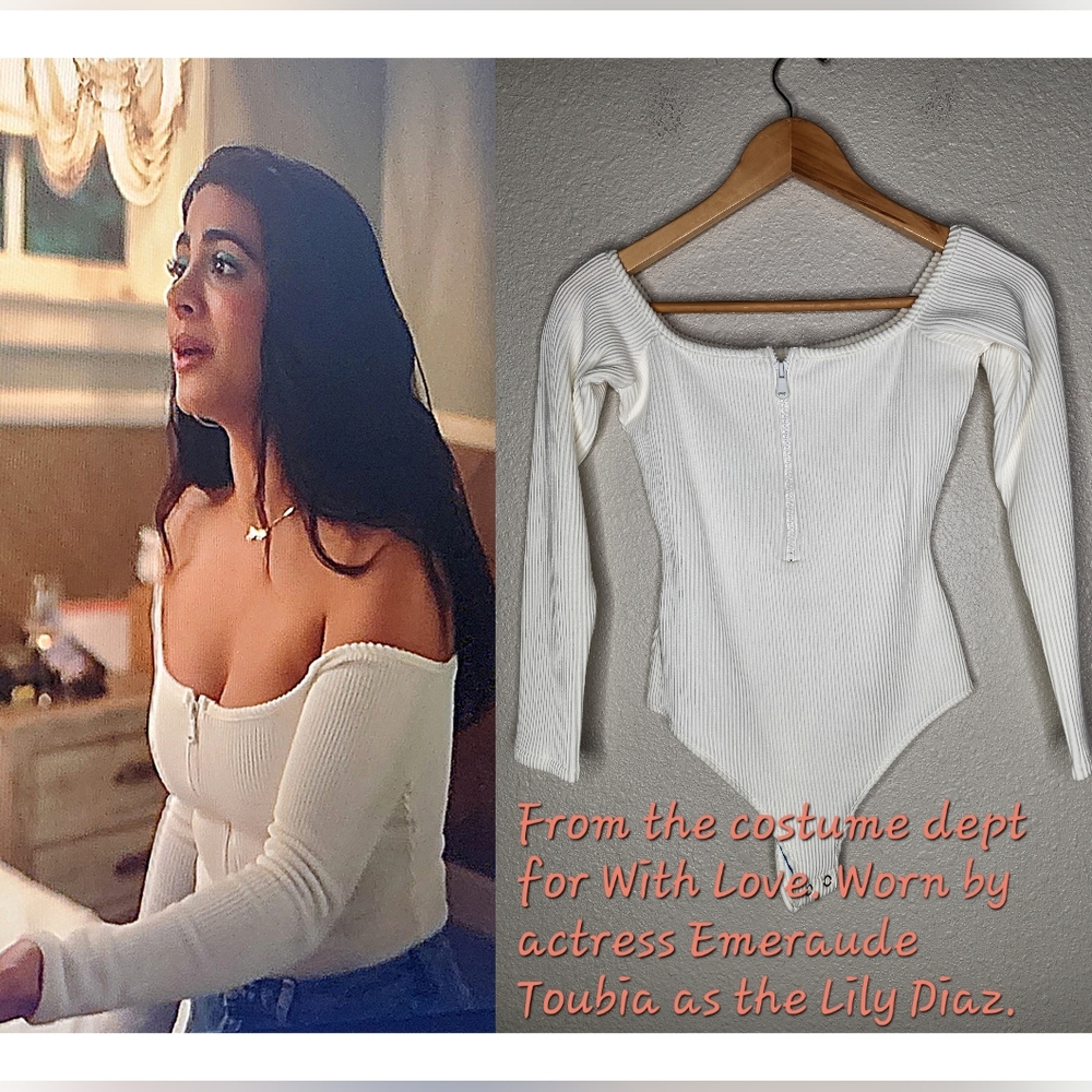 Good American White Ribbed Half Zip Bodysuit Size S